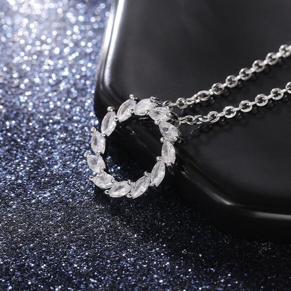 🔥 Simple Shiny Hollow Round Many Marquis CZ Necklace for Women, EVGG1108 - Picture 1 of 6